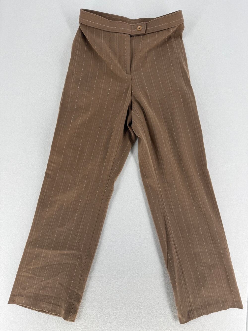 Worthington Petite Stretch Pants 2P Brown Pinstripe Trouser Leg Career Y2K